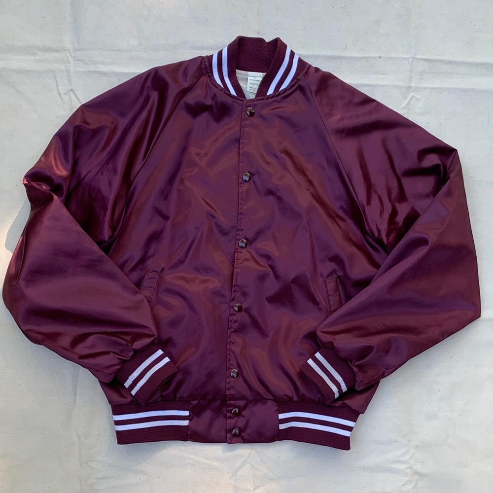Vintage burgundy satin varsity stadium jacket